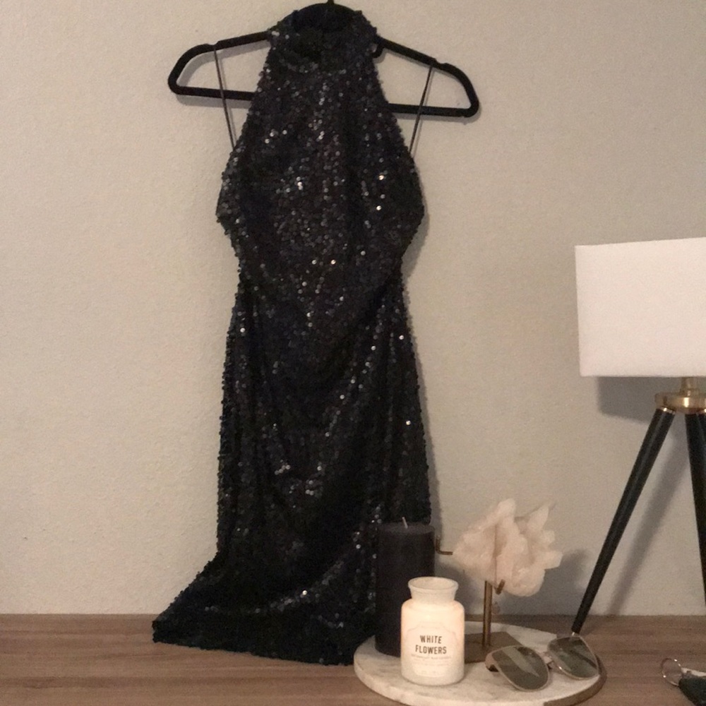 PRETTY LITTLE THING | black sequin New Years dress